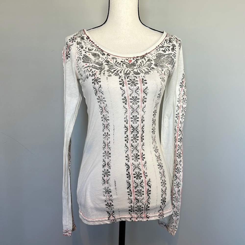 Moth Cotton Long Sleeve Stitch Pattern Blouse